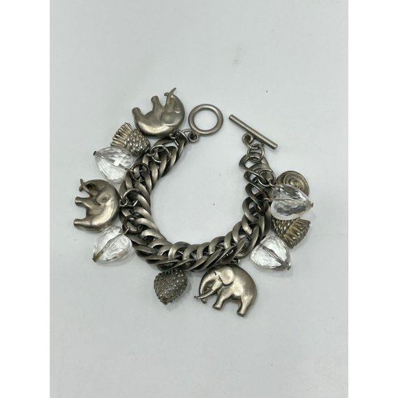Vintage Loaded Charm Bracelet Lucite Beads Elephants Flat Links Figural Bracelet - Picture 3 of 8